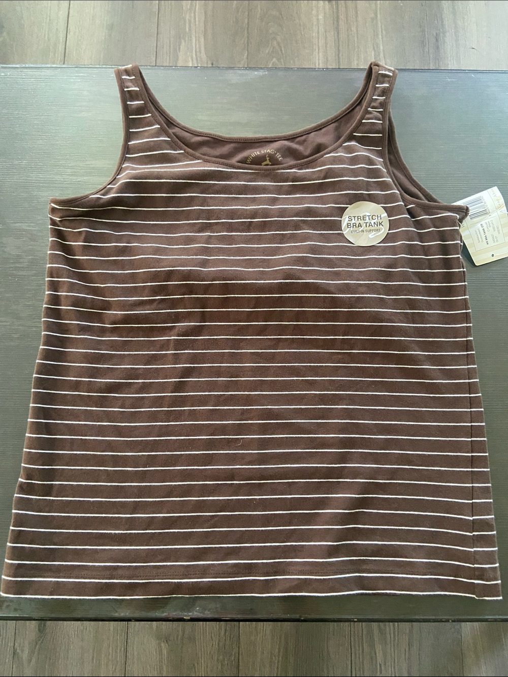 Y2K BROWN WHITE STRIPES STRETCH BUILT-IN BRA TANK TOP